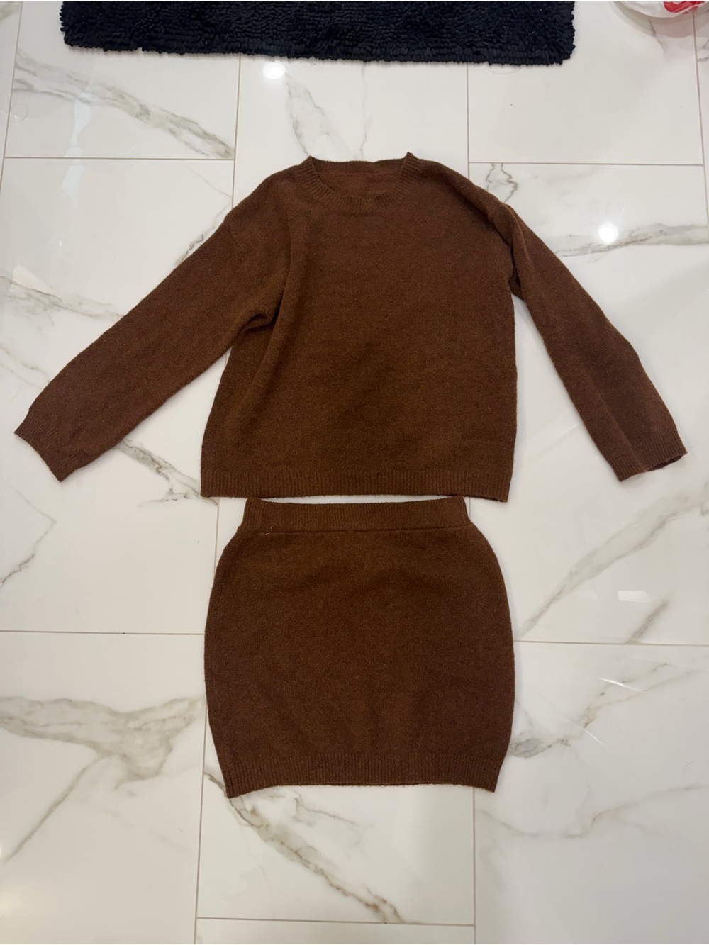 Women’s Brown Knit Sweater and Skirt Set - Cozy Two-Piece